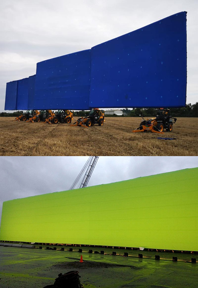 blue and green inflatable VFX screens